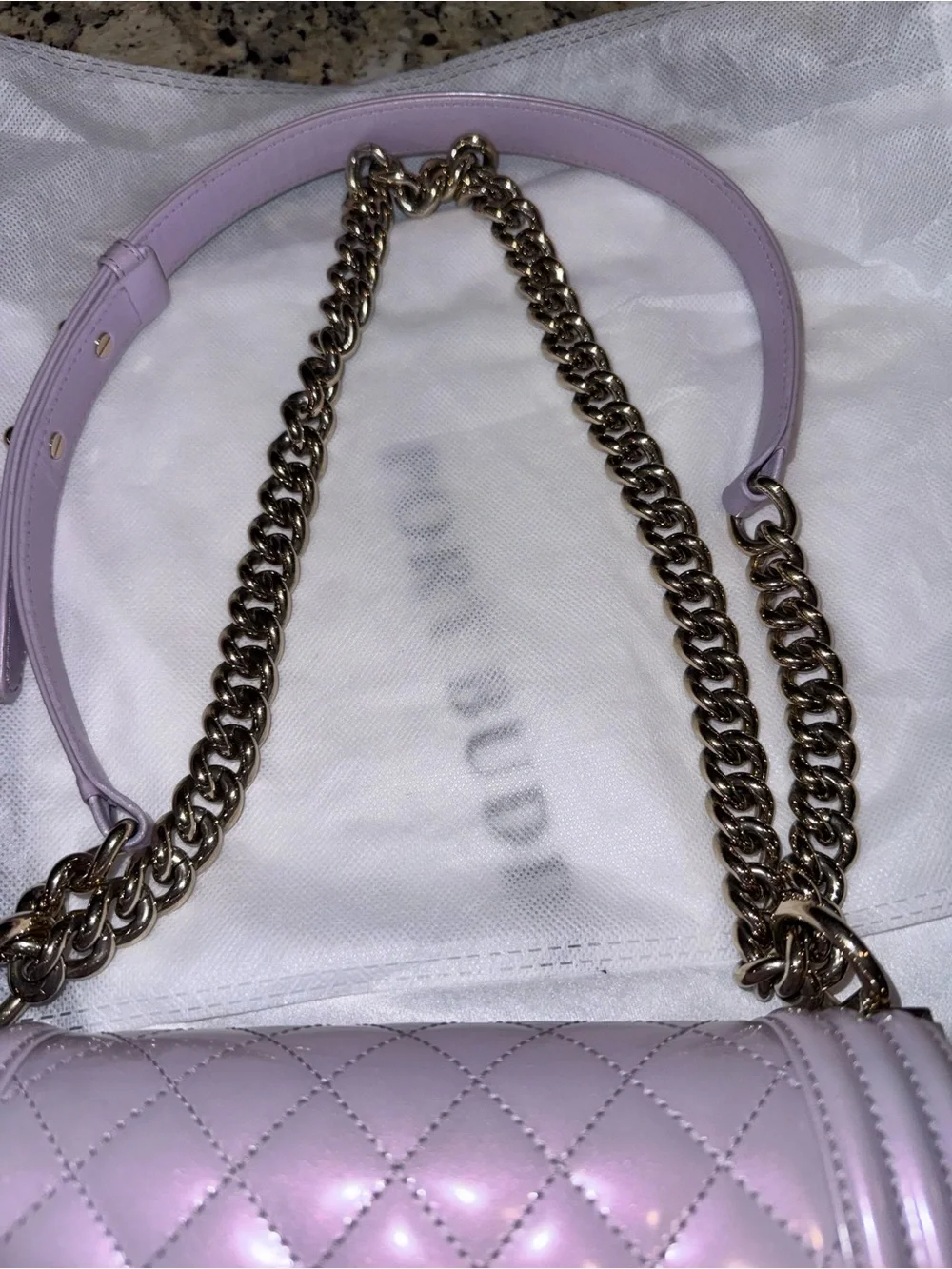 CHANEL Quilted Boy Crossbody Bag in Pale Lilac